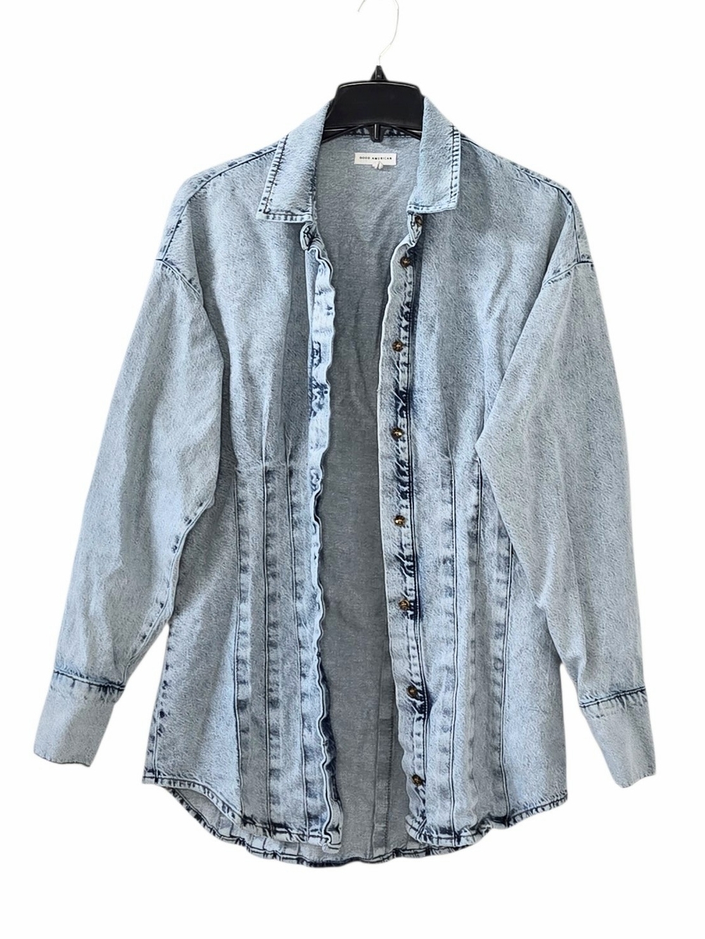Good American Acid Wash Denim Shirt Jacket Size 1 Cotton Lyocell